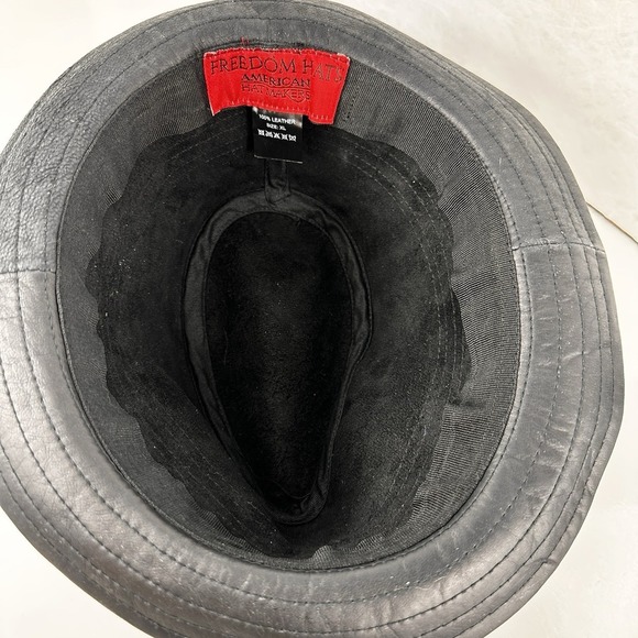 Genuine Leather Fedora XL Black Brown Band American Hat Makers Freedom Hats - Picture 7 of 9